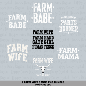 7 Farm Mom & Wife Sayings PNG Bundle | Farm Mom & Wife Designs | Sublimation Cricut Digital Download