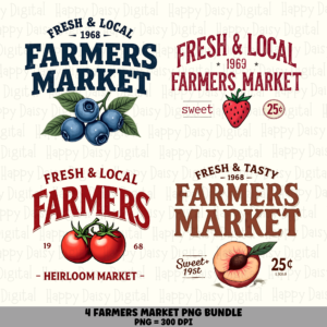 4 Farmers Market Produce PNG Bundle | Farmers Market Designs | Sublimation Cricut Digital Download