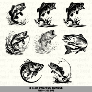 8 Fish PNG SVG Bundle | Fish Icon Designs | Sublimation Cricut Digital Download