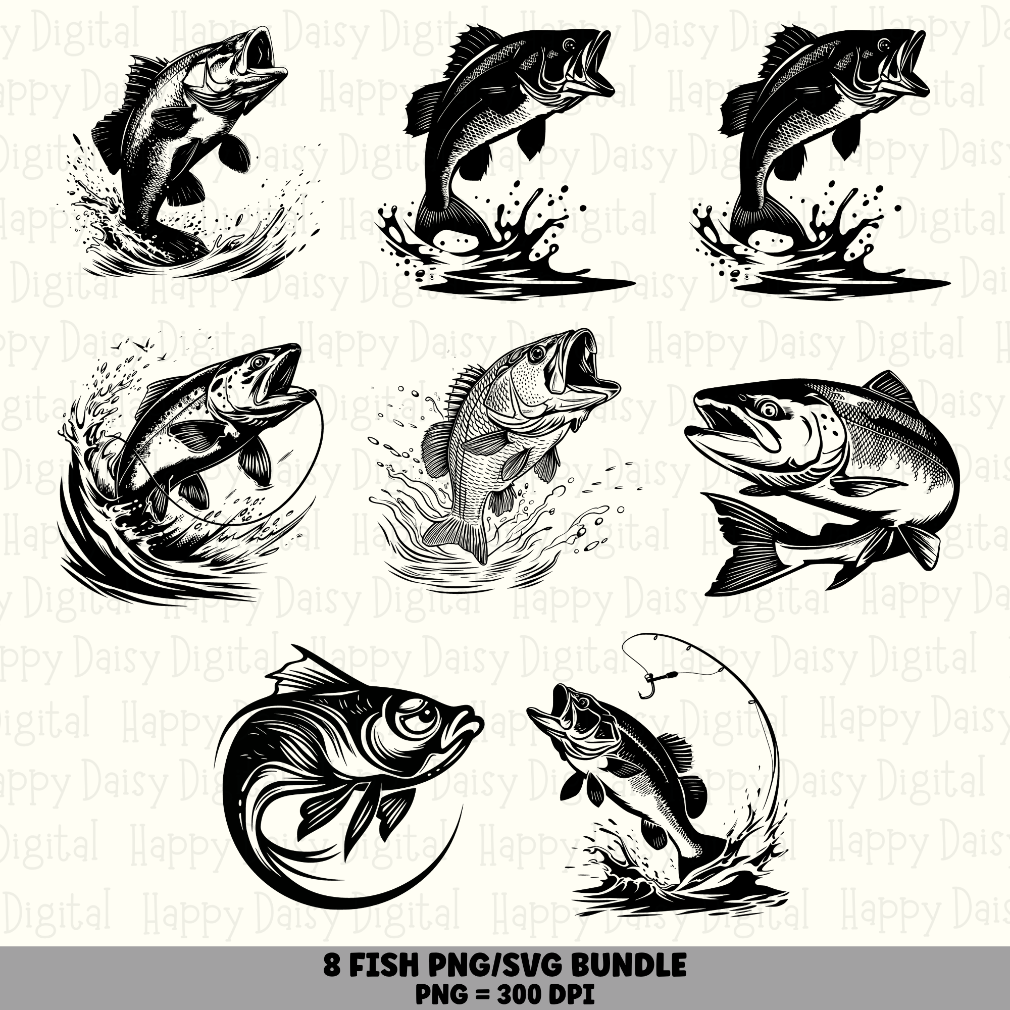 8 Fish PNG SVG Bundle | Fish Icon Designs | Sublimation Cricut Digital Download