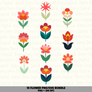 10 Flower Doodle Mini PNG SVG Bundle | Flower Doodle Mini Set Designs | Sublimation Cricut Digital Download