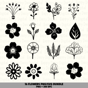 16 Flower Doodle PNG SVG Bundle | Flower Doodle Vol 1 Designs | Sublimation Cricut Digital Download