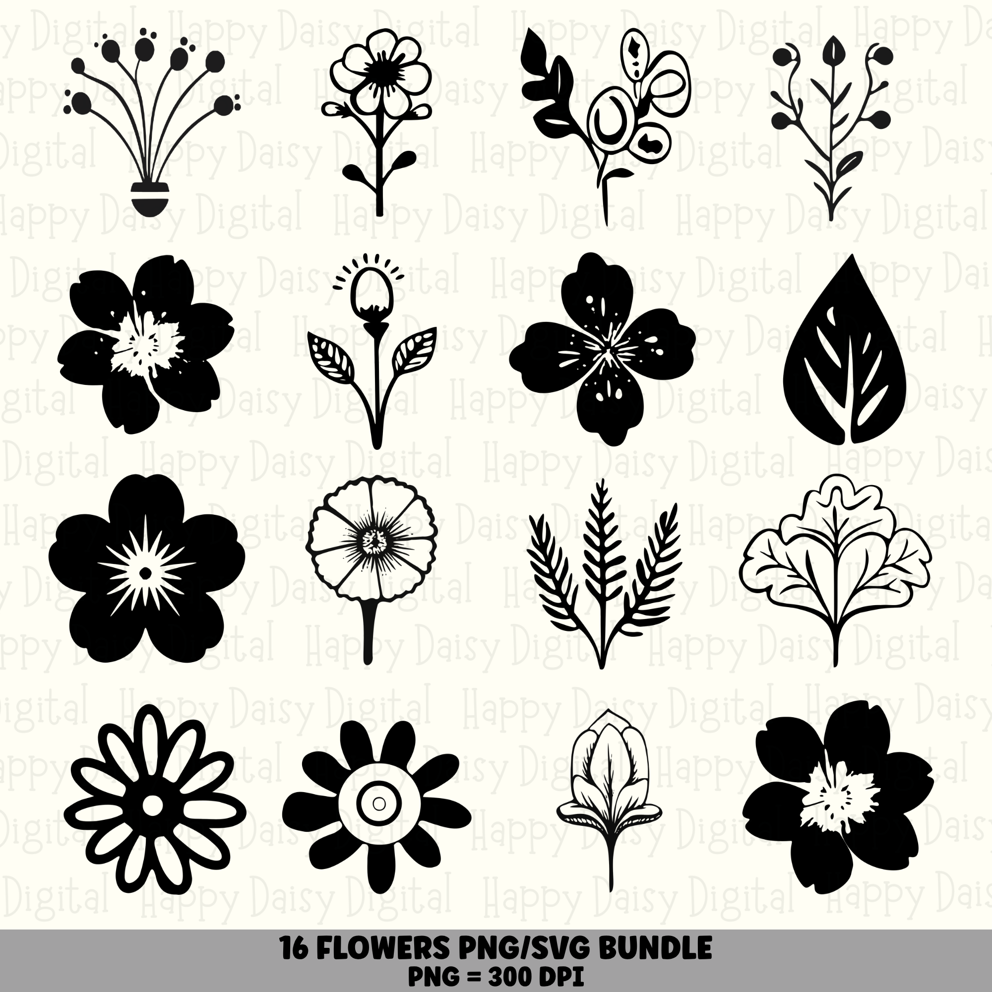 16 Flower Doodle PNG SVG Bundle | Flower Doodle Vol 1 Designs | Sublimation Cricut Digital Download