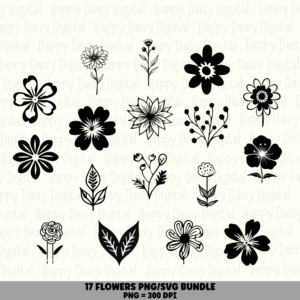 17 Flower Doodle PNG SVG Bundle | Flower Doodle Vol 4 Designs | Sublimation Cricut Digital Download