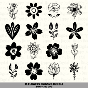 16 Flower Doodle PNG SVG Bundle | Flower Doodle Vol 5 Designs | Sublimation Cricut Digital Download