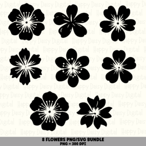 8 Flower Doodle PNG SVG Bundle | Flower Doodle Vol 6 Designs | Sublimation Cricut Digital Download