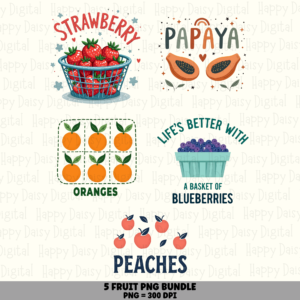 5 Fruit PNG Bundle | Fruit Designs | Sublimation Cricut Digital Download