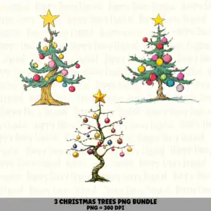 3 Cartoon Christmas Tree PNG Bundle | Funky Christmas Tree Designs | Sublimation Cricut Digital Download