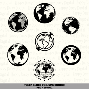 7 Globe PNG SVG Bundle | Globe Icon Set 1 Designs | Sublimation Cricut Digital Download