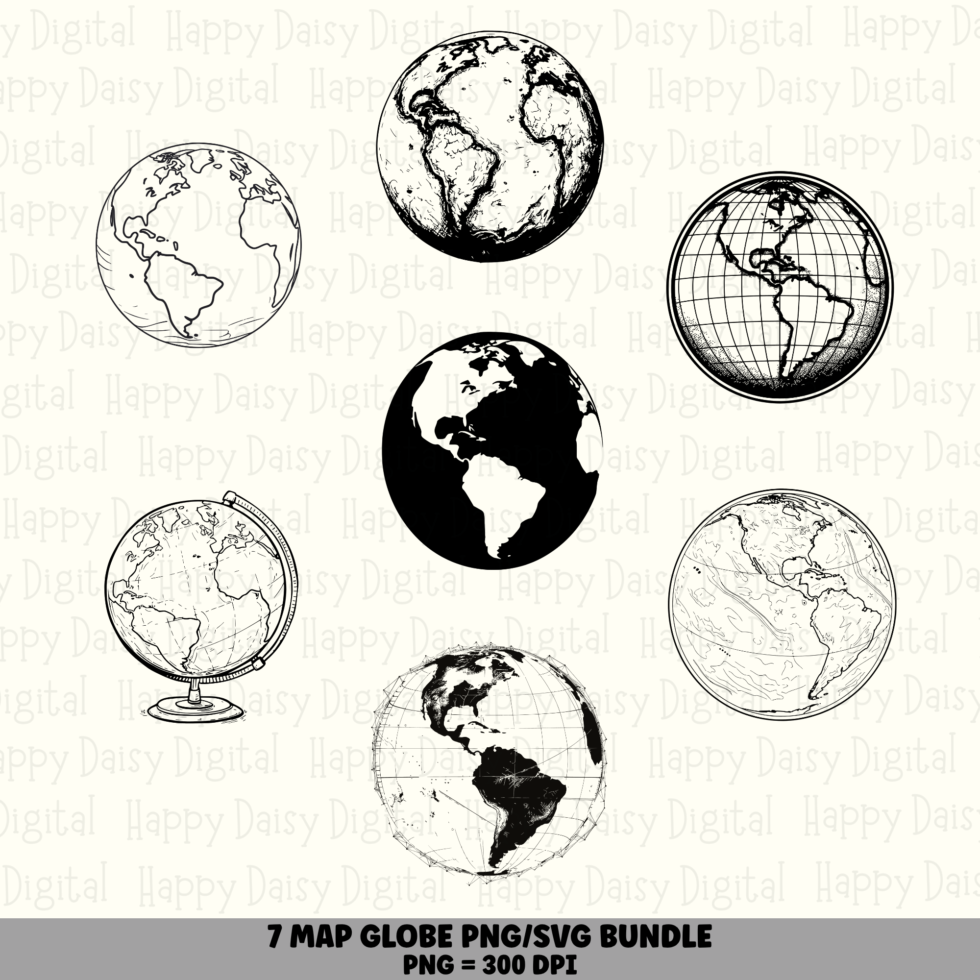 7 Globe PNG SVG Bundle | Globe Icon Set 2 Designs | Sublimation Cricut Digital Download