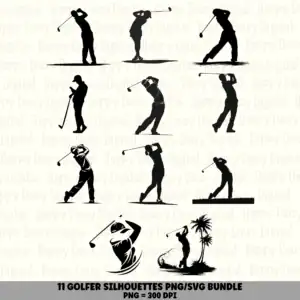 11 Golfer Silhouette PNG SVG Bundle | Golfer Silhouette Designs | Sublimation Cricut Digital Download