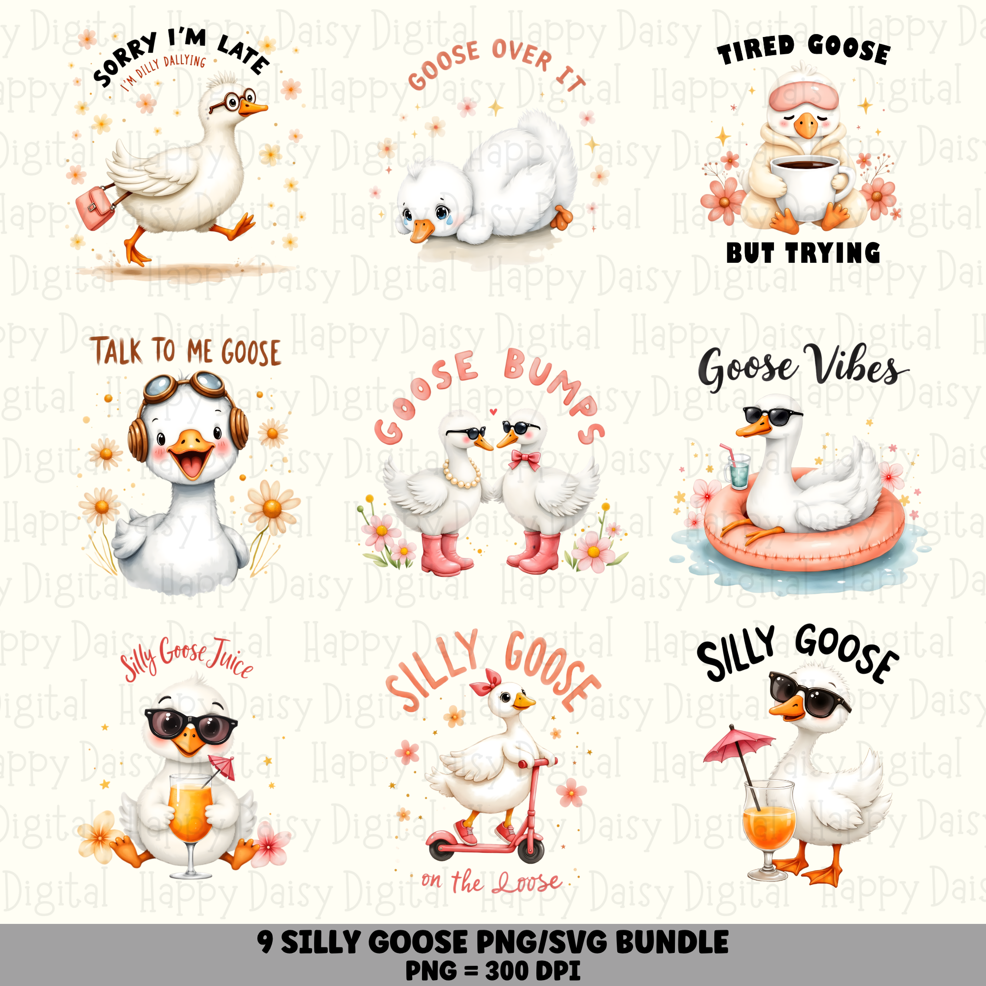 9 Silly Goose Sayings PNG Bundle | Funny Goose Designs | Sublimation Cricut Digital Download