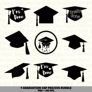 9 Graduation Cap PNG SVG Bundle | Graduation Cap Designs | Sublimation Cricut Digital Download
