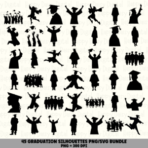 45 Graduate Silhouette PNG SVG Bundle | Graduate Silhouette Designs | Sublimation Cricut Digital Download
