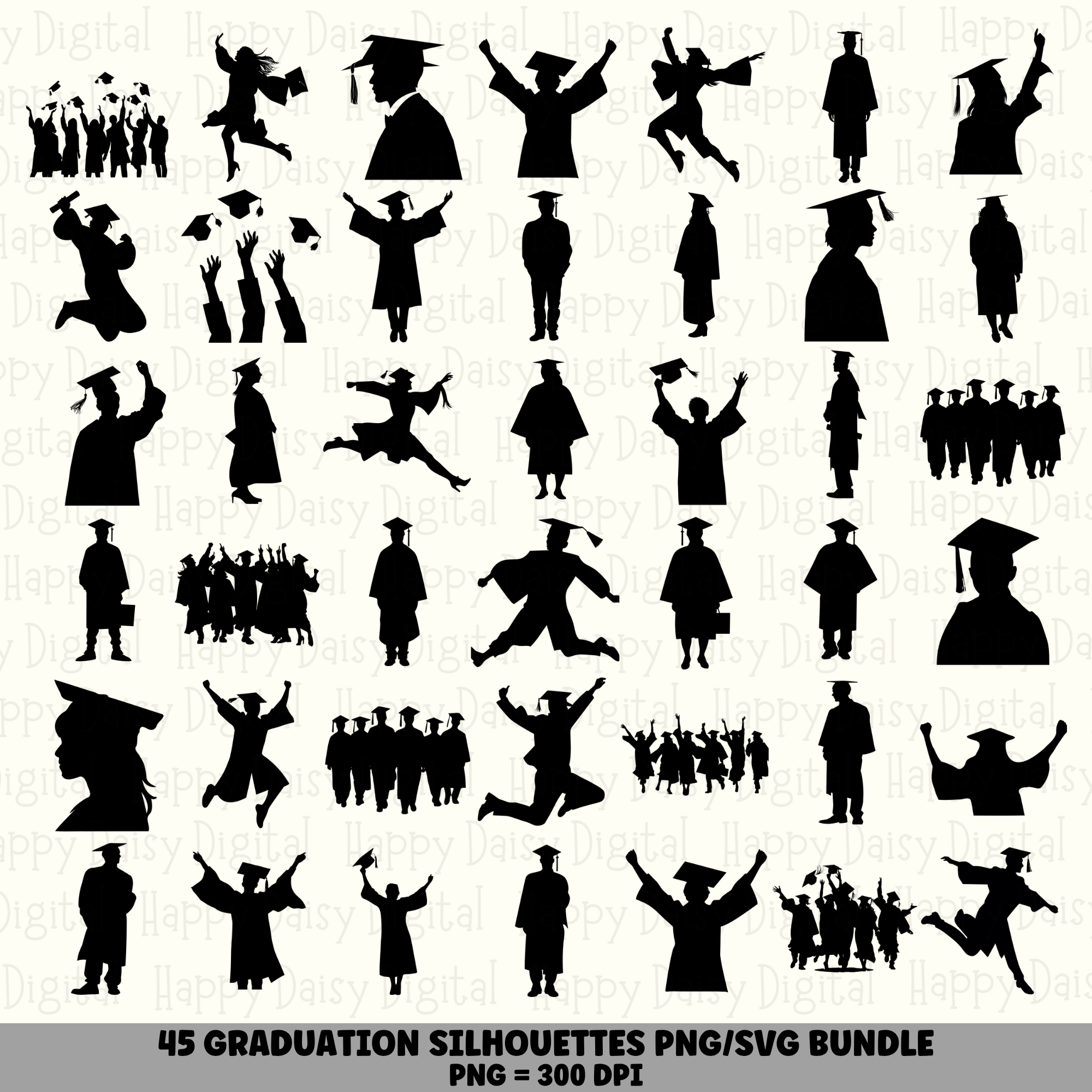 45 Graduate Silhouette PNG SVG Bundle | Graduate Silhouette Designs | Sublimation Cricut Digital Download