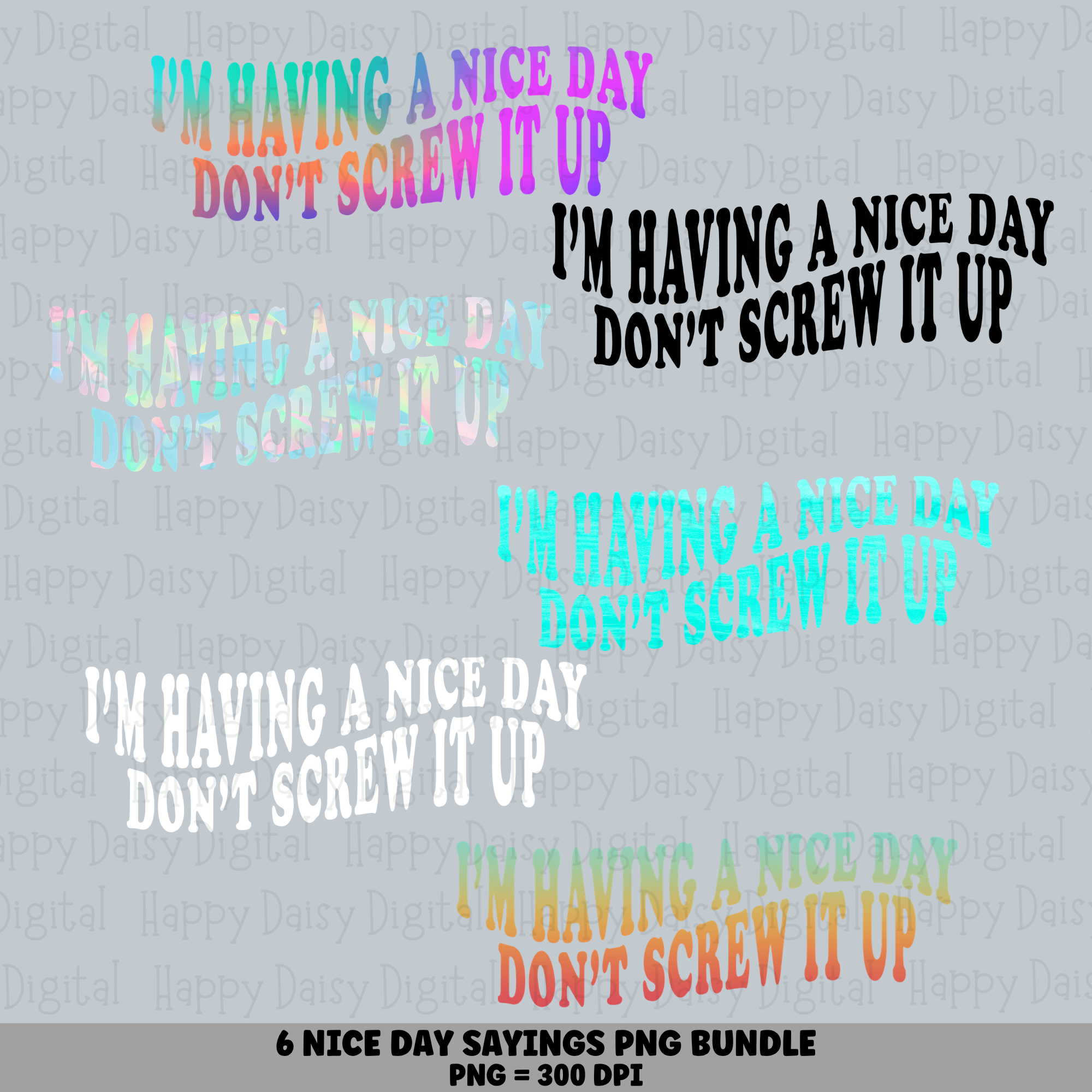 6 Having a Nice Day Sayings PNG Bundle | Don't Screw It Up Designs | Sublimation Cricut Digital Download