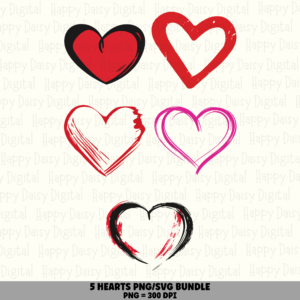 5 Heart PNG SVG Bundle | Heart Icon Set 1 Designs | Sublimation Cricut Digital Download