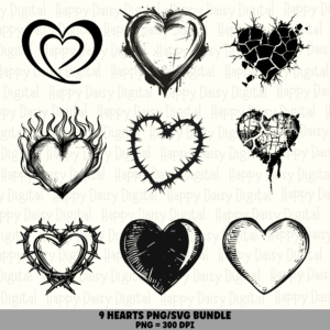 9 Heart PNG SVG Bundle | Heart Icon Set 2 Designs | Sublimation Cricut Digital Download