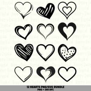 12 Heart PNG SVG Bundle | Heart Icon Set 3 Designs | Sublimation Cricut Digital Download