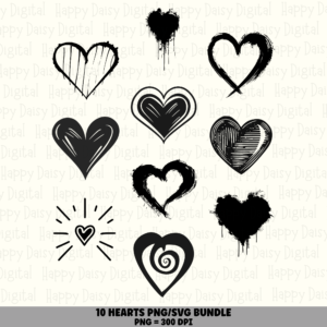 10 Heart PNG SVG Bundle | Heart Icon Set 5 Designs | Sublimation Cricut Digital Download