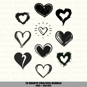 10 Heart PNG SVG Bundle | Heart Icon Set 6 Designs | Sublimation Cricut Digital Download