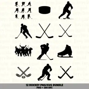 12 Hockey PNG SVG Bundle | Hockey Silhouettes & Sticks Designs | Sublimation Cricut Digital Download