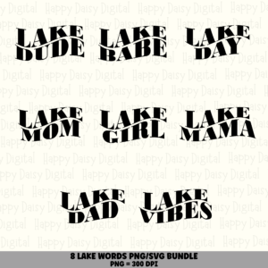8 Lake Word Sayings PNG Bundle | Lake Words Vol 1 Designs | Sublimation Cricut Digital Download
