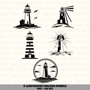 5 Lighthouse PNG SVG Bundle | Lighthouse Icon Designs | Sublimation Cricut Digital Download