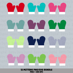 12 Mitten PNG SVG Bundle | Mitten Colors Designs | Sublimation Cricut Digital Download