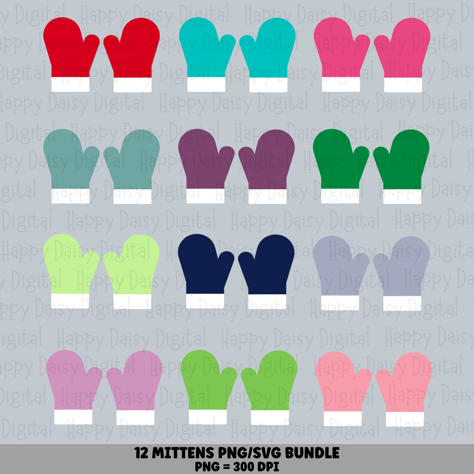 12 Mitten PNG SVG Bundle | Mitten Colors Designs | Sublimation Cricut Digital Download