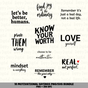 10 Motivational Sayings PNG SVG Bundle | Motivational Vol 3 Designs | Sublimation Cricut Digital Download