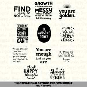 11 Motivational Sayings PNG SVG Bundle | Motivational Vol 7 Designs | Sublimation Cricut Digital Download