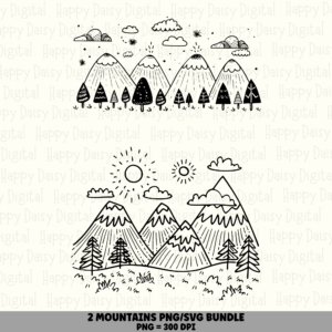 2 Mountain PNG SVG Bundle | Mountain Icon Set 1 Designs | Sublimation Cricut Digital Download
