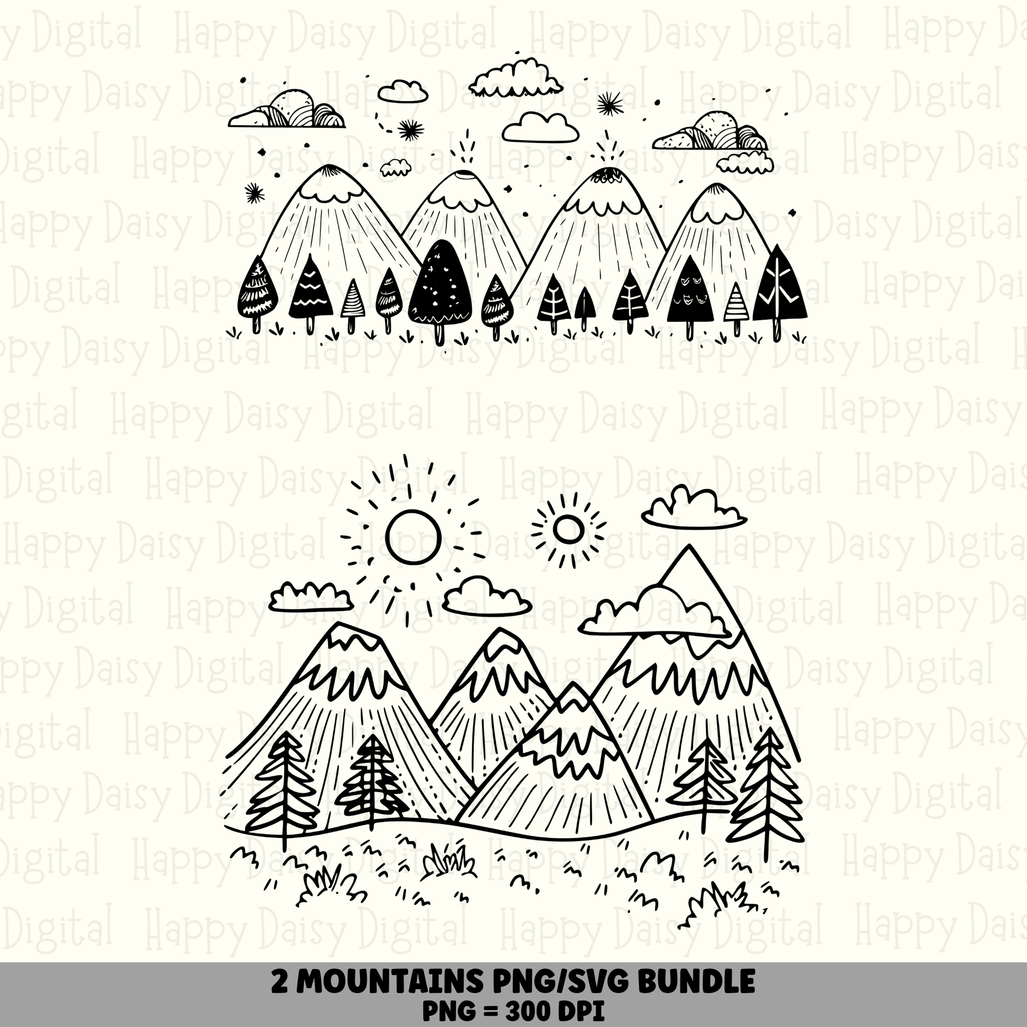 2 Mountain PNG SVG Bundle | Mountain Icon Set 1 Designs | Sublimation Cricut Digital Download