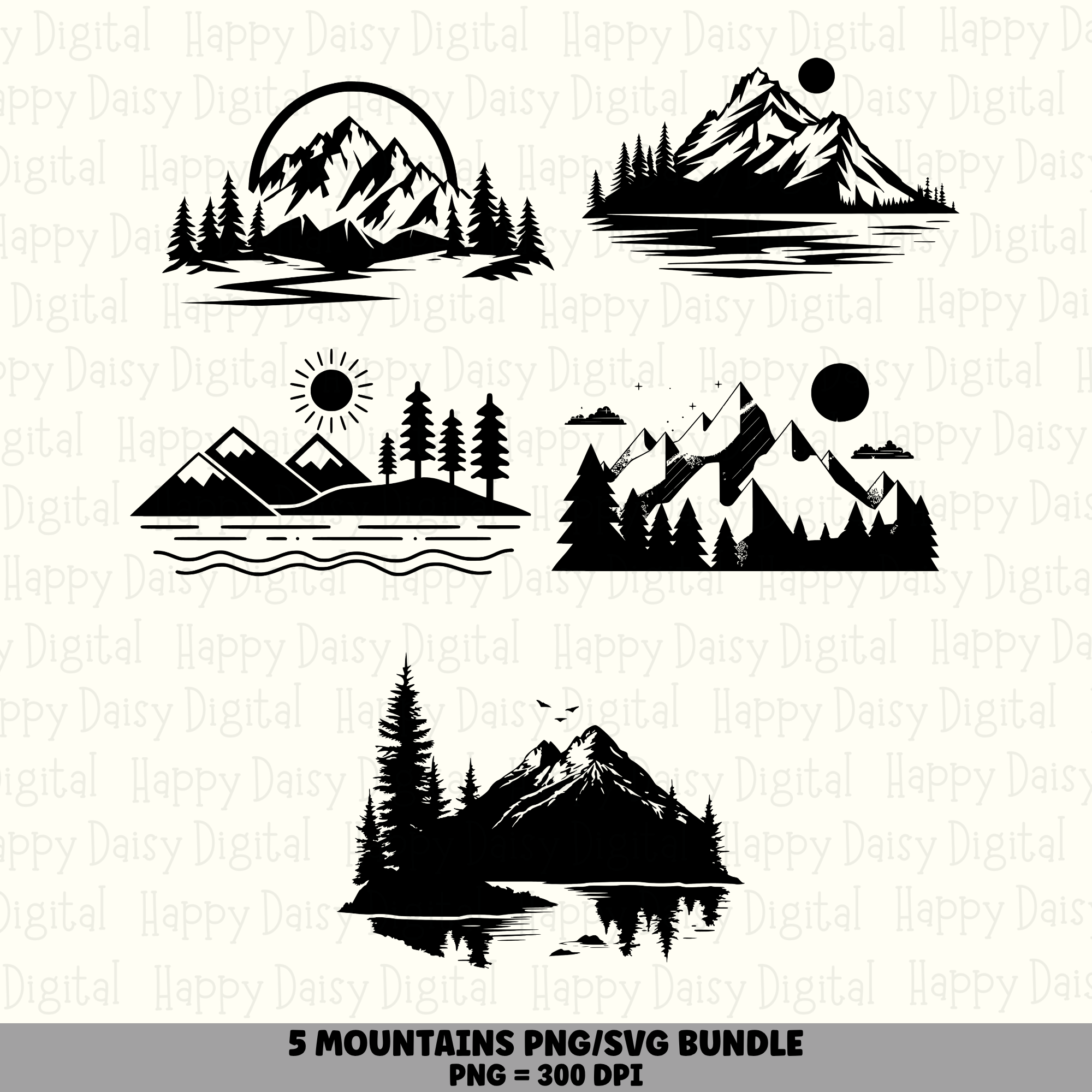 5 Mountain PNG SVG Bundle | Mountain Icon Set 10 Designs | Sublimation Cricut Digital Download