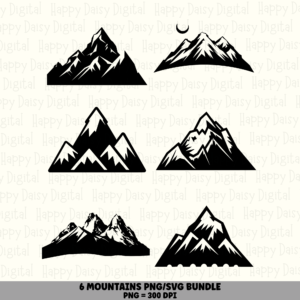 6 Mountain PNG SVG Bundle | Mountain Icon Set 11 Designs | Sublimation Cricut Digital Download