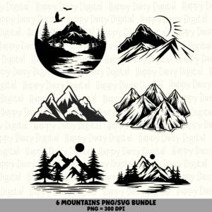 6 Mountain PNG SVG Bundle | Mountain Icon Set 12 Designs | Sublimation Cricut Digital Download
