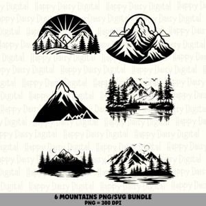 6 Mountain PNG SVG Bundle | Mountain Icon Set 13 Designs | Sublimation Cricut Digital Download