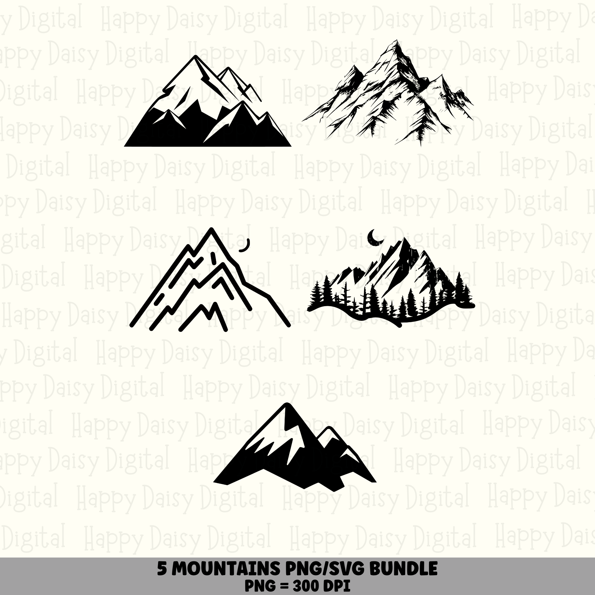 5 Mountain PNG SVG Bundle | Mountain Icon Set 14 Designs | Sublimation Cricut Digital Download