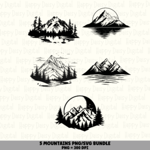 5 Mountain PNG SVG Bundle | Mountain Icon Set 15 Designs | Sublimation Cricut Digital Download