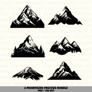 6 Mountain PNG SVG Bundle | Mountain Icon Set 17 Designs | Sublimation Cricut Digital Download