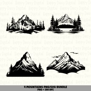 4 Mountain PNG SVG Bundle | Mountain Icon Set 18 Designs | Sublimation Cricut Digital Download