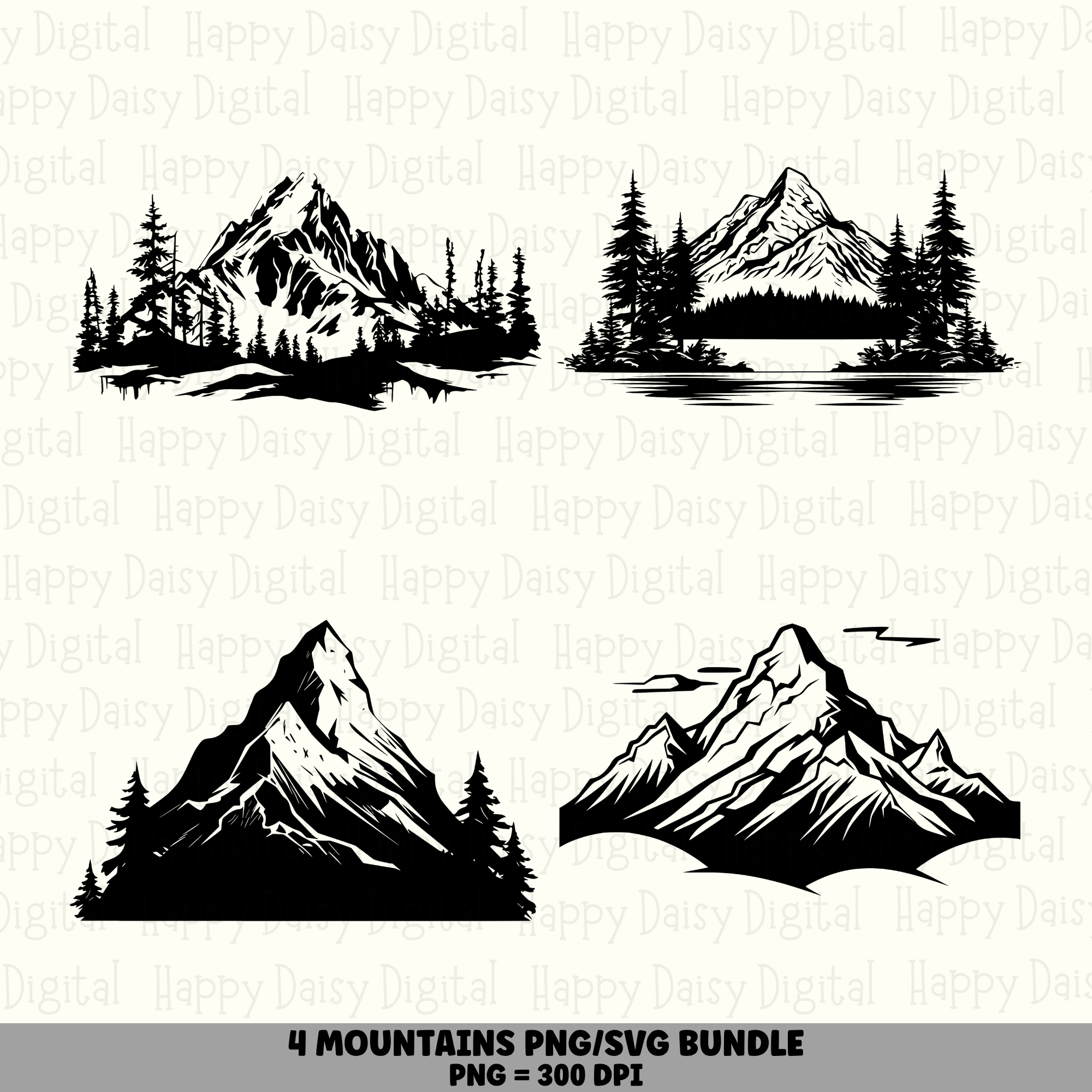 4 Mountain PNG SVG Bundle | Mountain Icon Set 18 Designs | Sublimation Cricut Digital Download