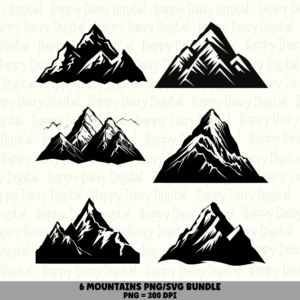6 Mountain PNG SVG Bundle | Mountain Icon Set 19 Designs | Sublimation Cricut Digital Download