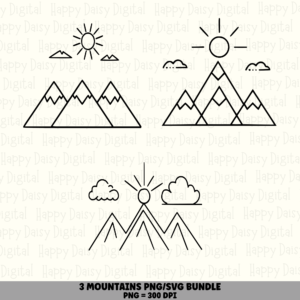 3 Mountain PNG SVG Bundle | Mountain Icon Set 2 Designs | Sublimation Cricut Digital Download