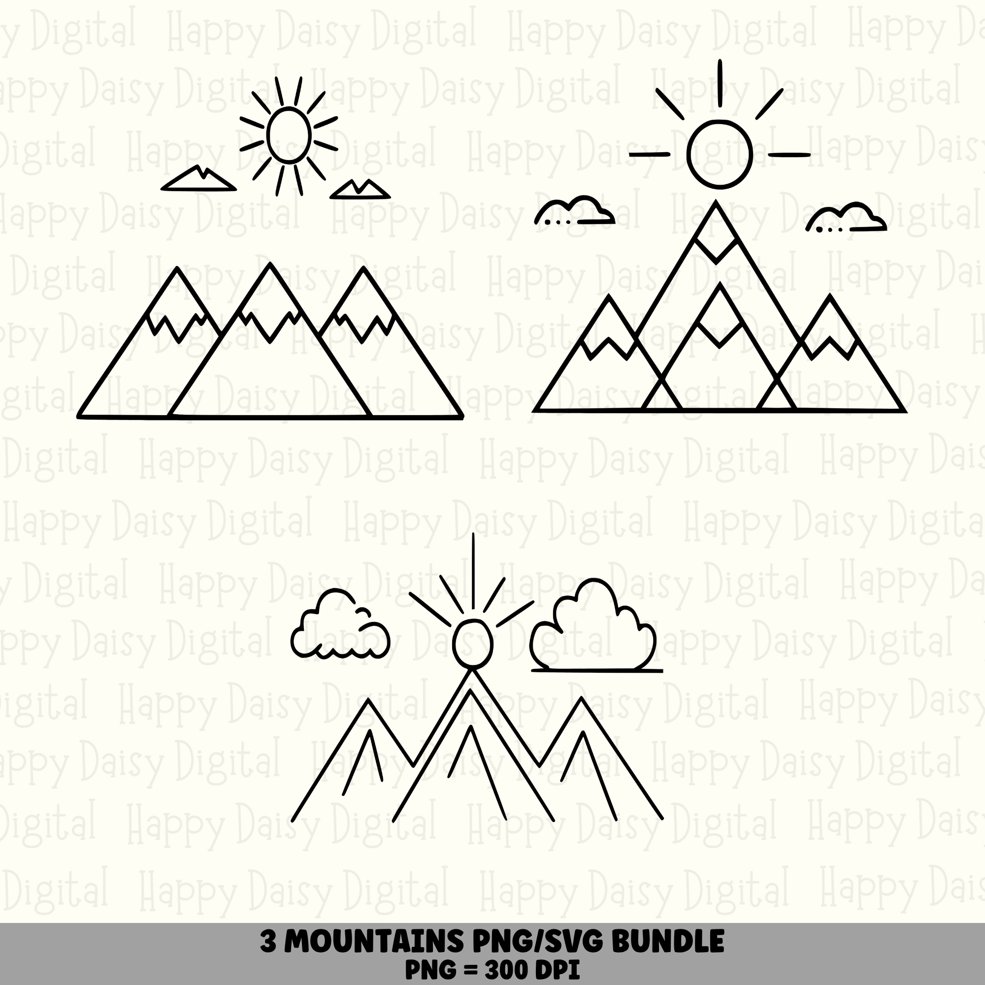 3 Mountain PNG SVG Bundle | Mountain Icon Set 2 Designs | Sublimation Cricut Digital Download
