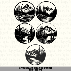 5 Mountain PNG SVG Bundle | Mountain Icon Set 3 Designs | Sublimation Cricut Digital Download