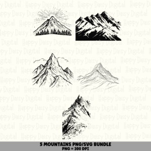 5 Mountain PNG SVG Bundle | Mountain Icon Set 4 Designs | Sublimation Cricut Digital Download