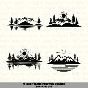 4 Mountain PNG SVG Bundle | Mountain Icon Set 5 Designs | Sublimation Cricut Digital Download