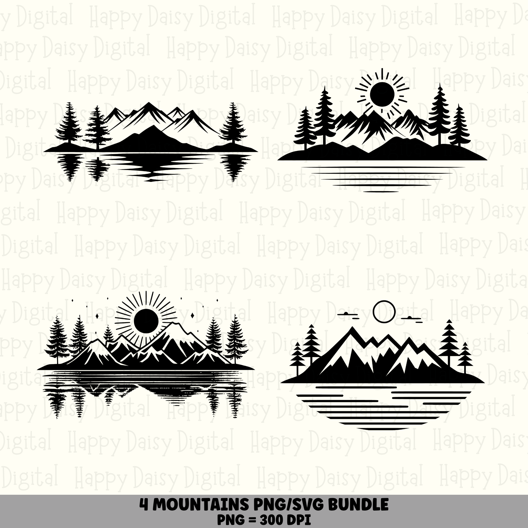 4 Mountain PNG SVG Bundle | Mountain Icon Set 5 Designs | Sublimation Cricut Digital Download